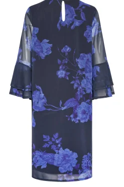 M&Co Womens M&Co Black & Purplefloral Print Flute Sleeve Shift Dress