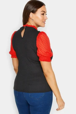 M&Co Womens M&Co Black & Red Contrast Sleeve Blouse