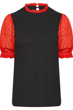 M&Co Womens M&Co Black & Red Contrast Sleeve Blouse