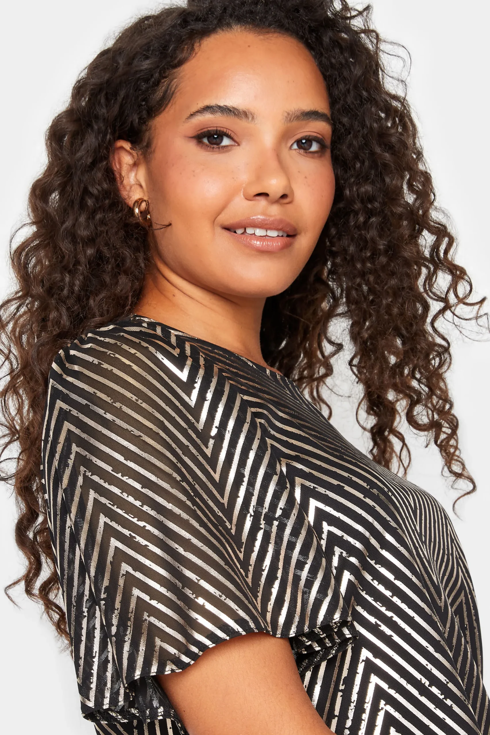 M&Co Womens M&Co Black & Rose Gold Chevron Angel Sleeve Blouse
