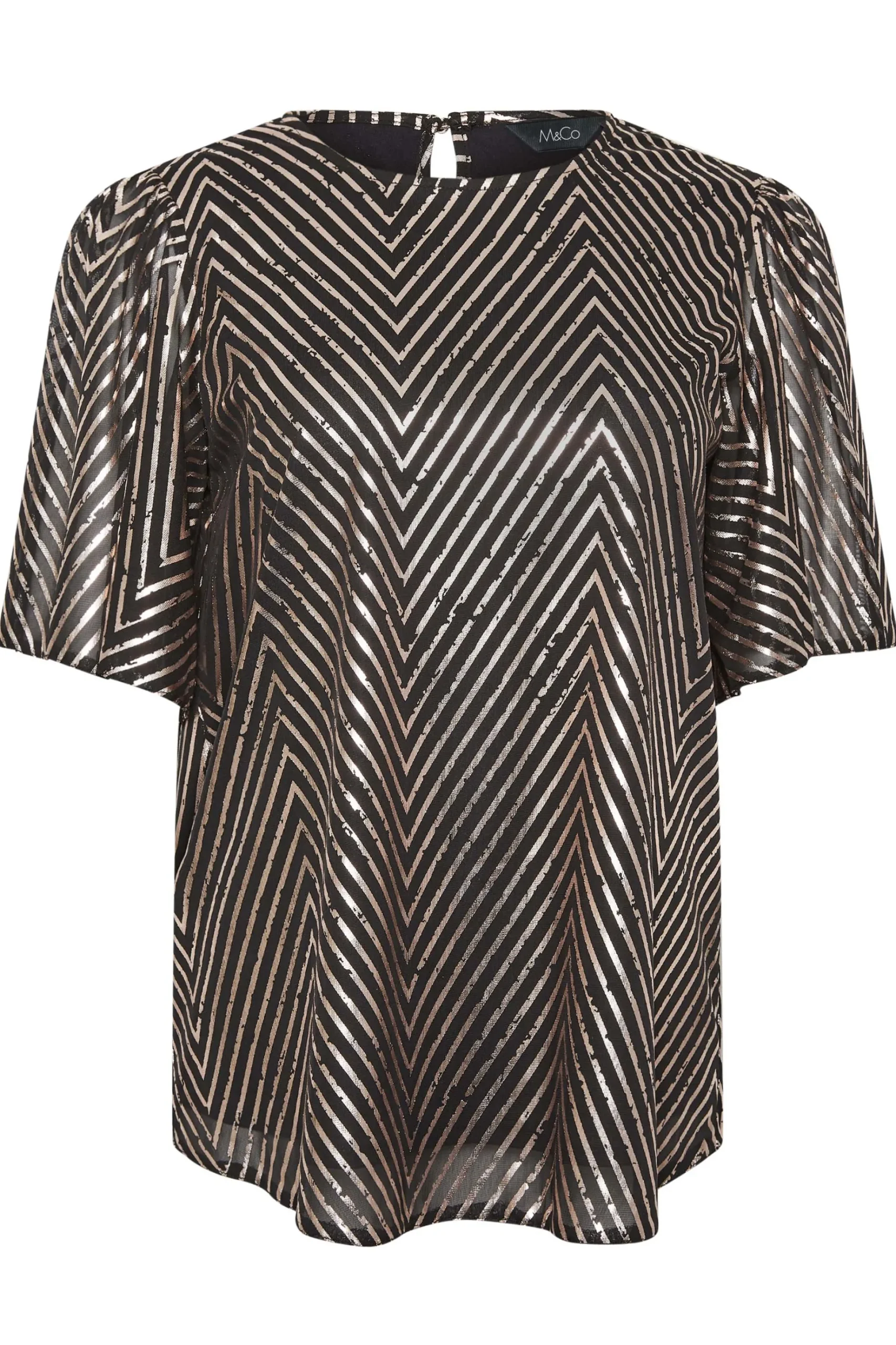 M&Co Womens M&Co Black & Rose Gold Chevron Angel Sleeve Blouse