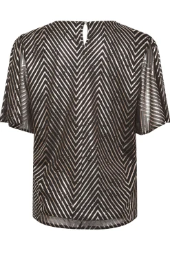 M&Co Womens M&Co Black & Rose Gold Chevron Angel Sleeve Blouse