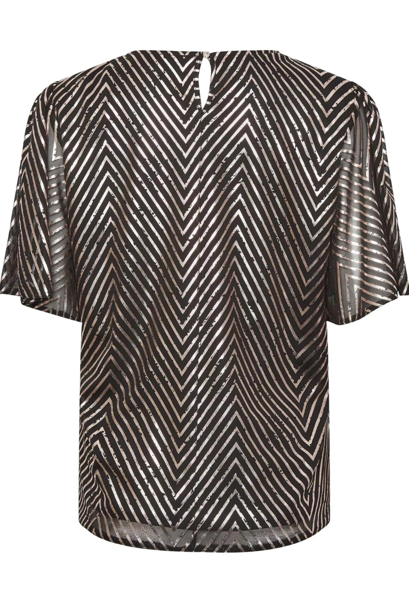 M&Co Womens M&Co Black & Rose Gold Chevron Angel Sleeve Blouse
