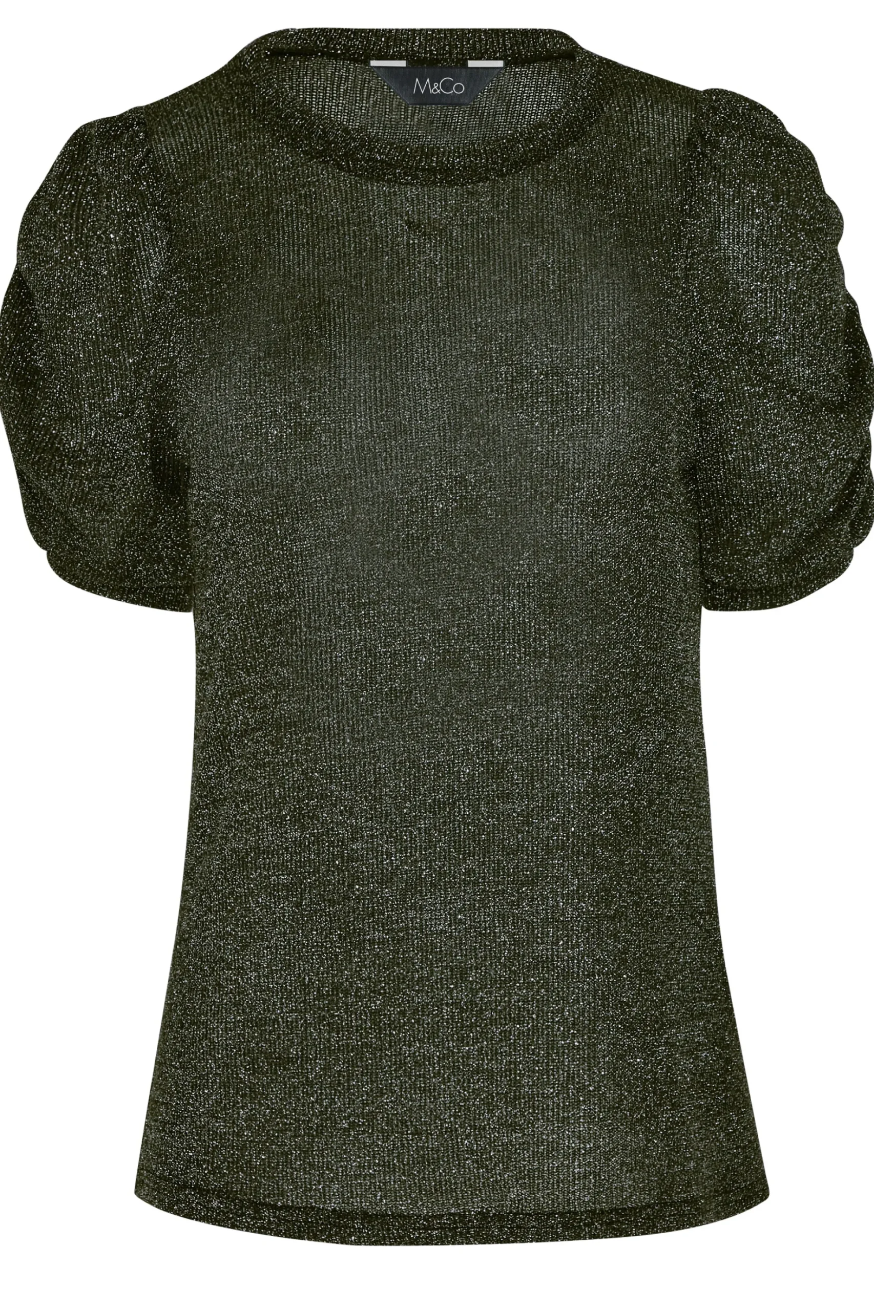 M&Co Womens M&Co Black & Silver Shimmer Ruched Sleeve Blouse
