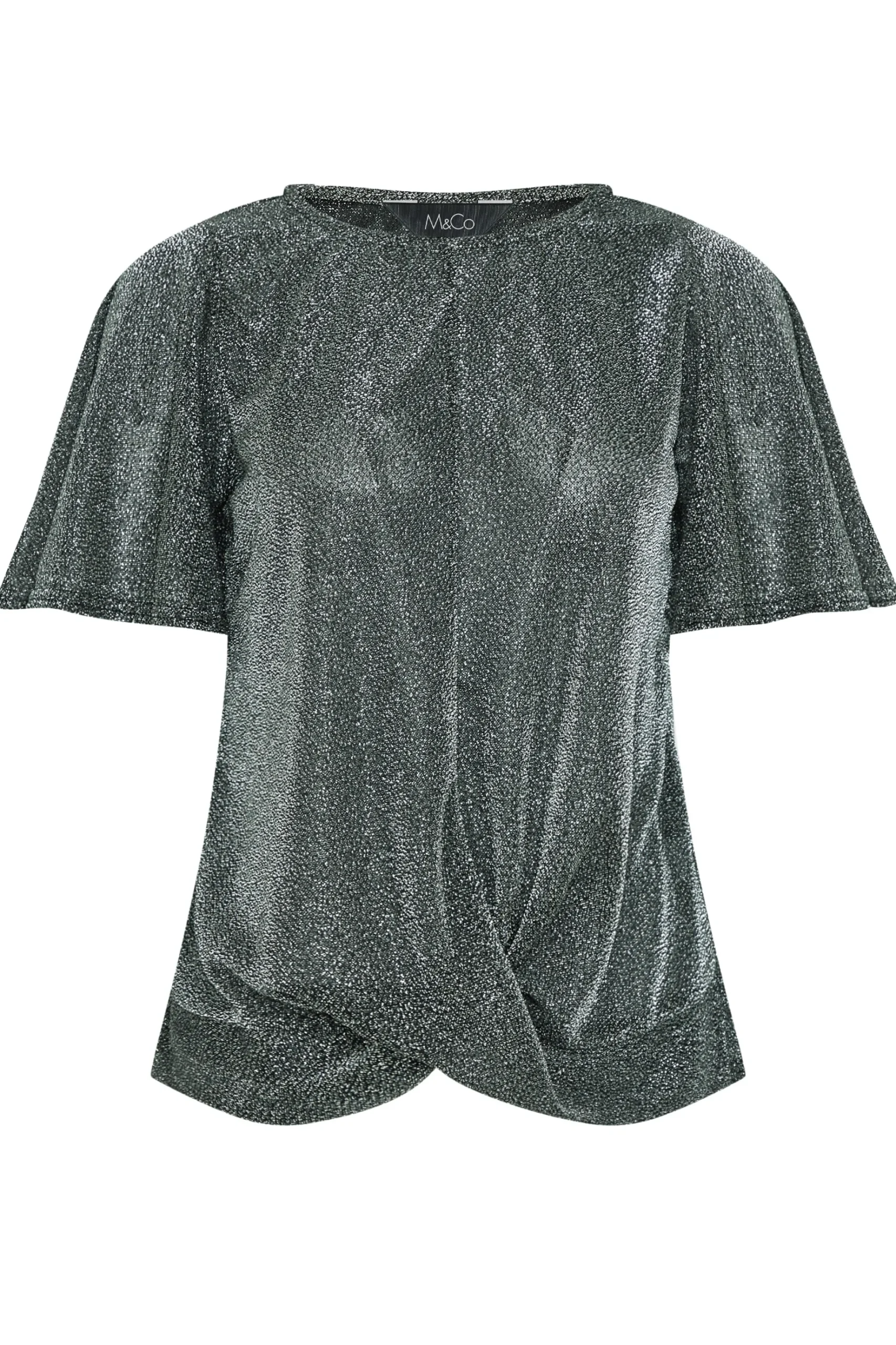 M&Co Womens M&Co Black & Silver Angel Sleeve Wrap Top