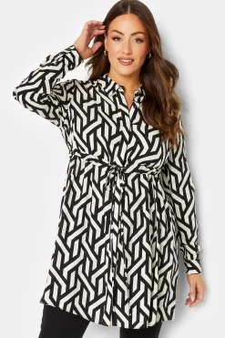 M&Co Womens M&Co Black & White Geometric Print Tie Waist Tunic Shirt