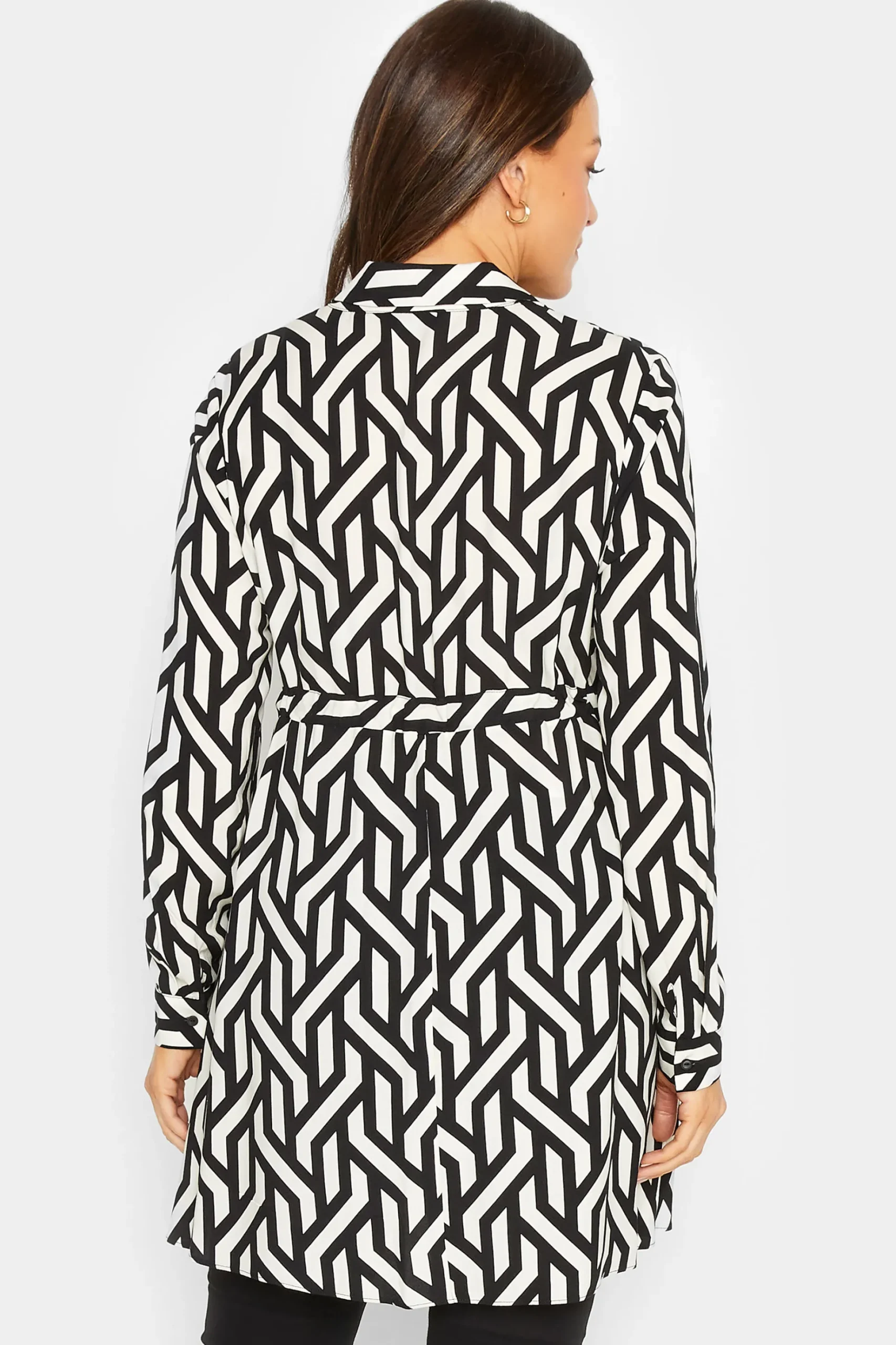 M&Co Womens M&Co Black & White Geometric Print Tie Waist Tunic Shirt