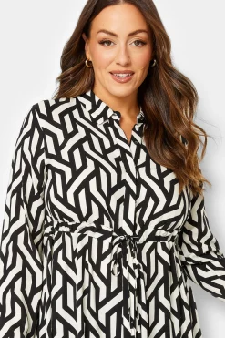 M&Co Womens M&Co Black & White Geometric Print Tie Waist Tunic Shirt