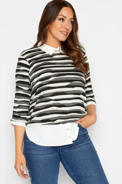 M&Co Womens M&Co Black & White Stripe 2 In 1 Jumper