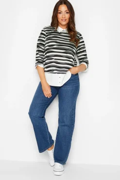 M&Co Womens M&Co Black & White Stripe 2 In 1 Jumper