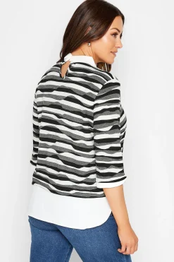 M&Co Womens M&Co Black & White Stripe 2 In 1 Jumper