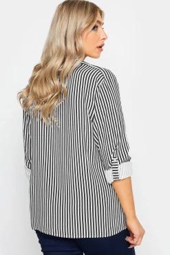 M&Co Womens M&Co Black & White Stripe Tab Sleeve Shirt
