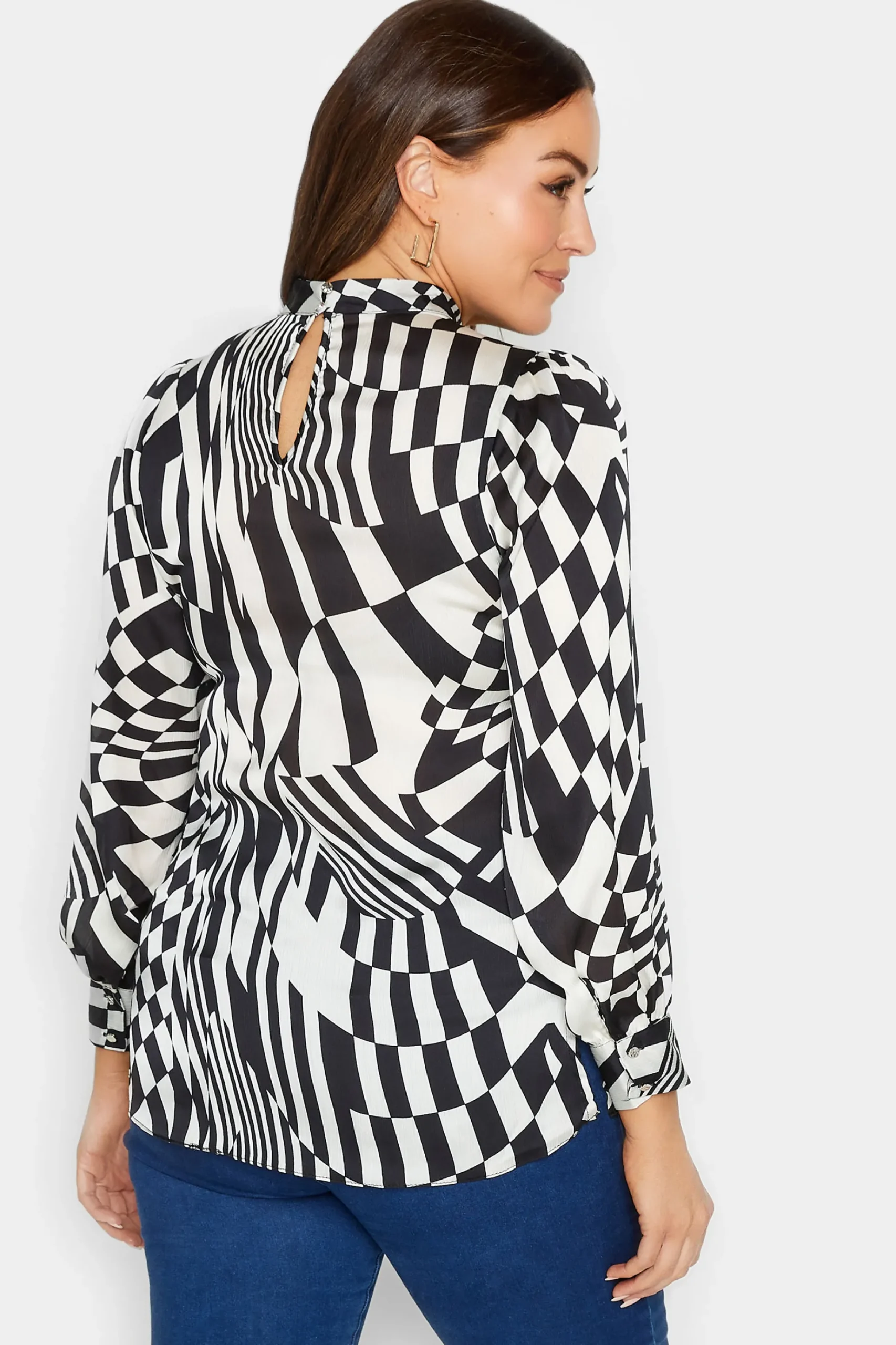 M&Co Womens M&Co Black & White Abstract Print High Neck Satin Blouse