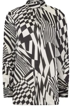 M&Co Womens M&Co Black & White Abstract Print High Neck Satin Blouse