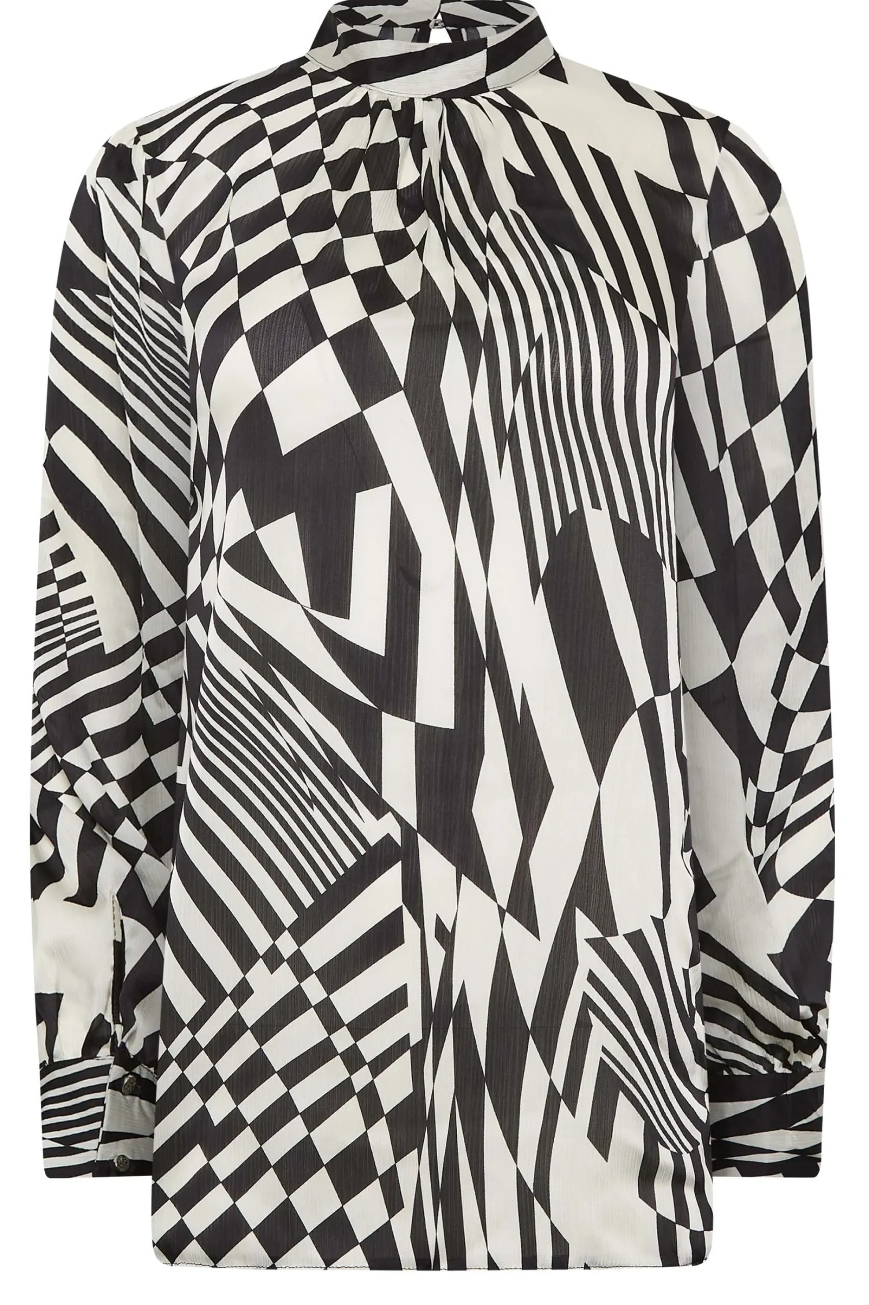M&Co Womens M&Co Black & White Abstract Print High Neck Satin Blouse