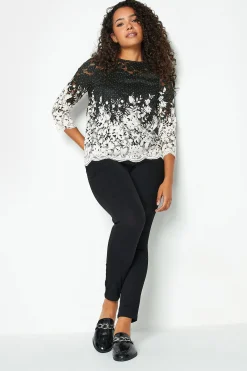 M&Co Womens M&Co Black & White Floral Lace Blouse