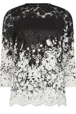 M&Co Womens M&Co Black & White Floral Lace Blouse