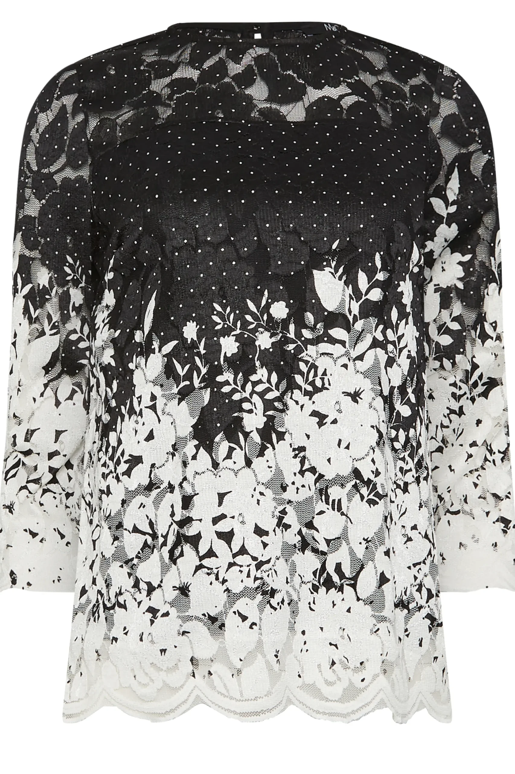 M&Co Womens M&Co Black & White Floral Lace Blouse