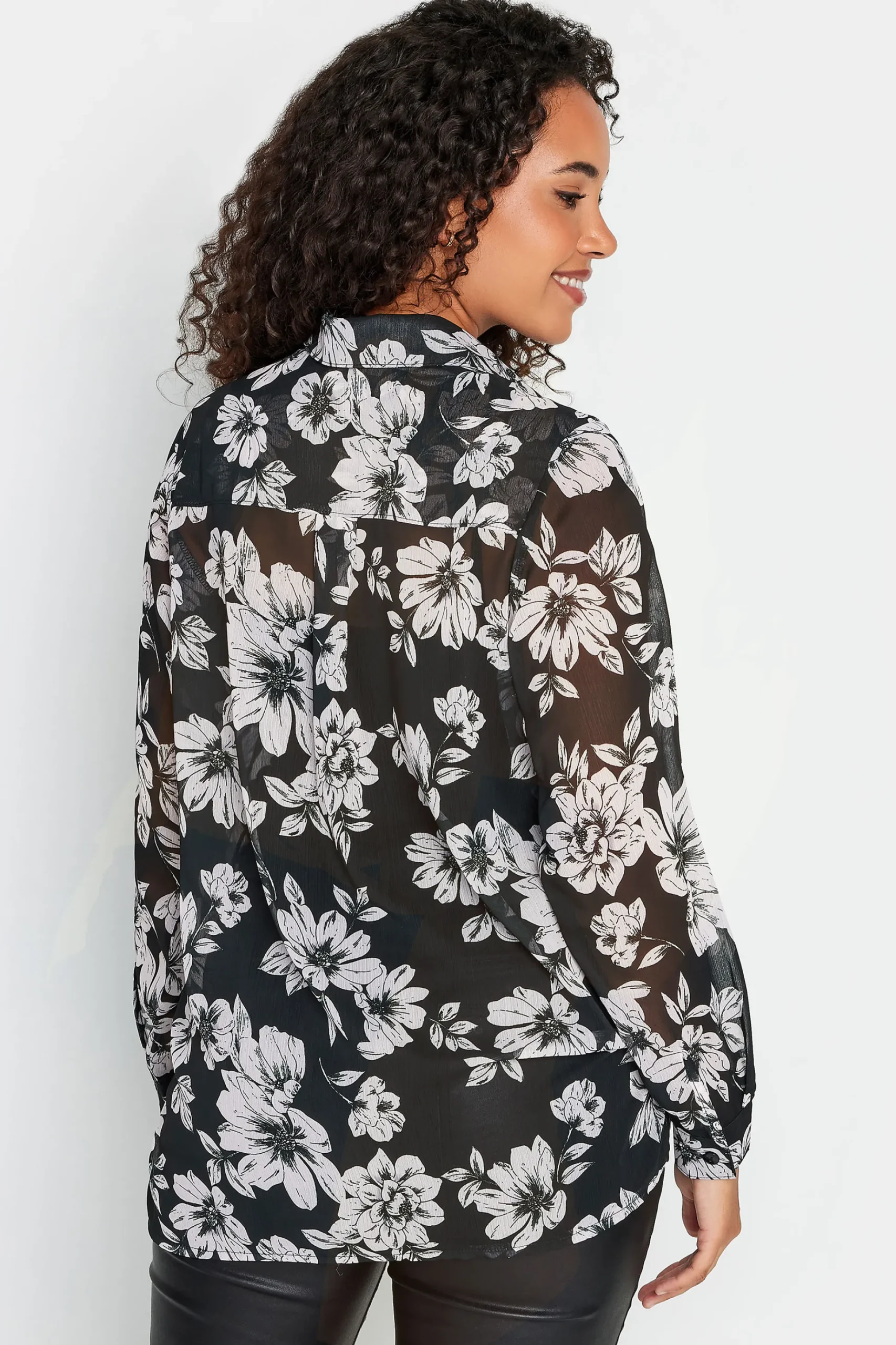M&Co Womens M&Co Black & White Floral Print Longline Shirt