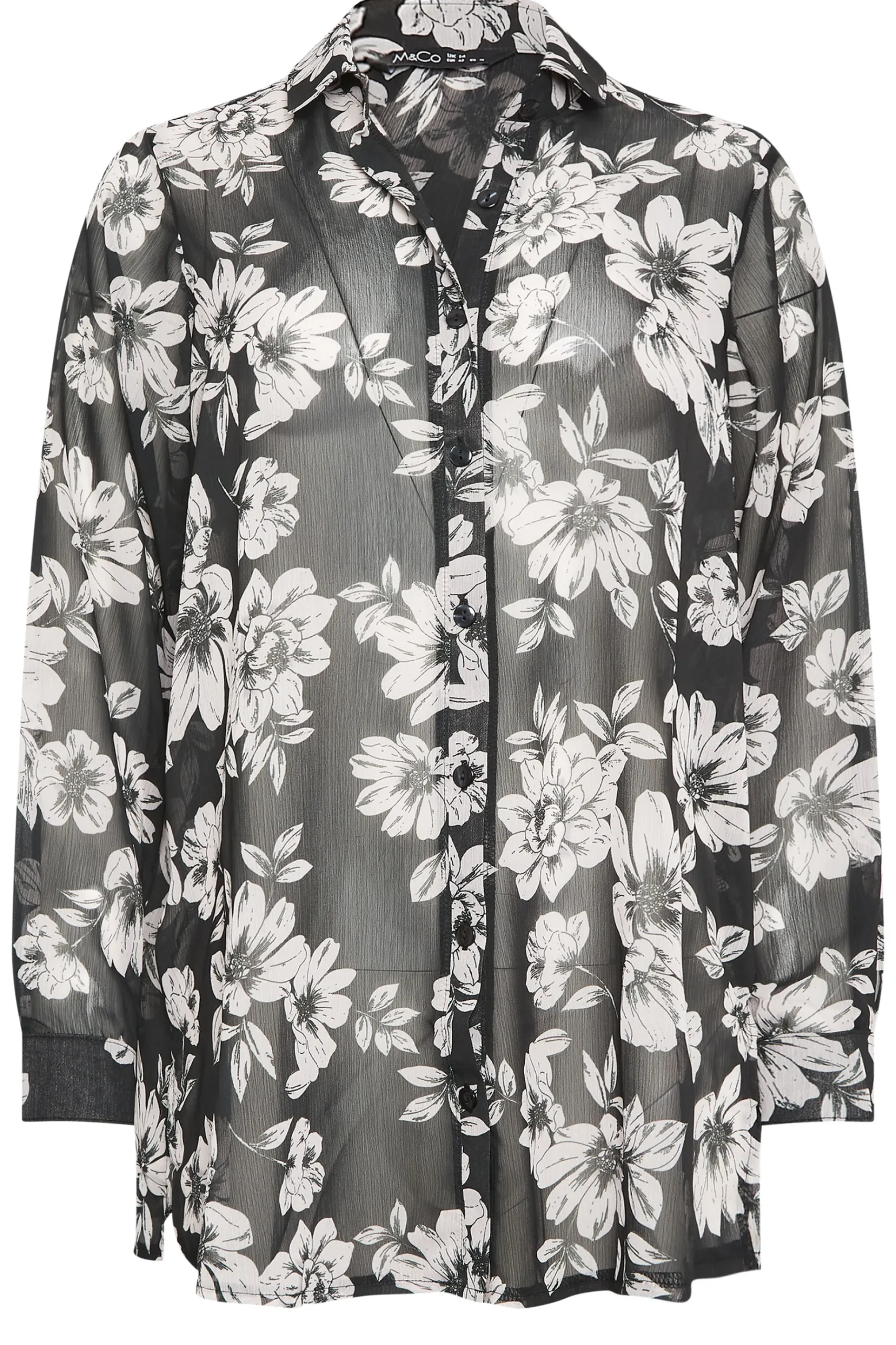 M&Co Womens M&Co Black & White Floral Print Longline Shirt