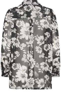 M&Co Womens M&Co Black & White Floral Print Longline Shirt