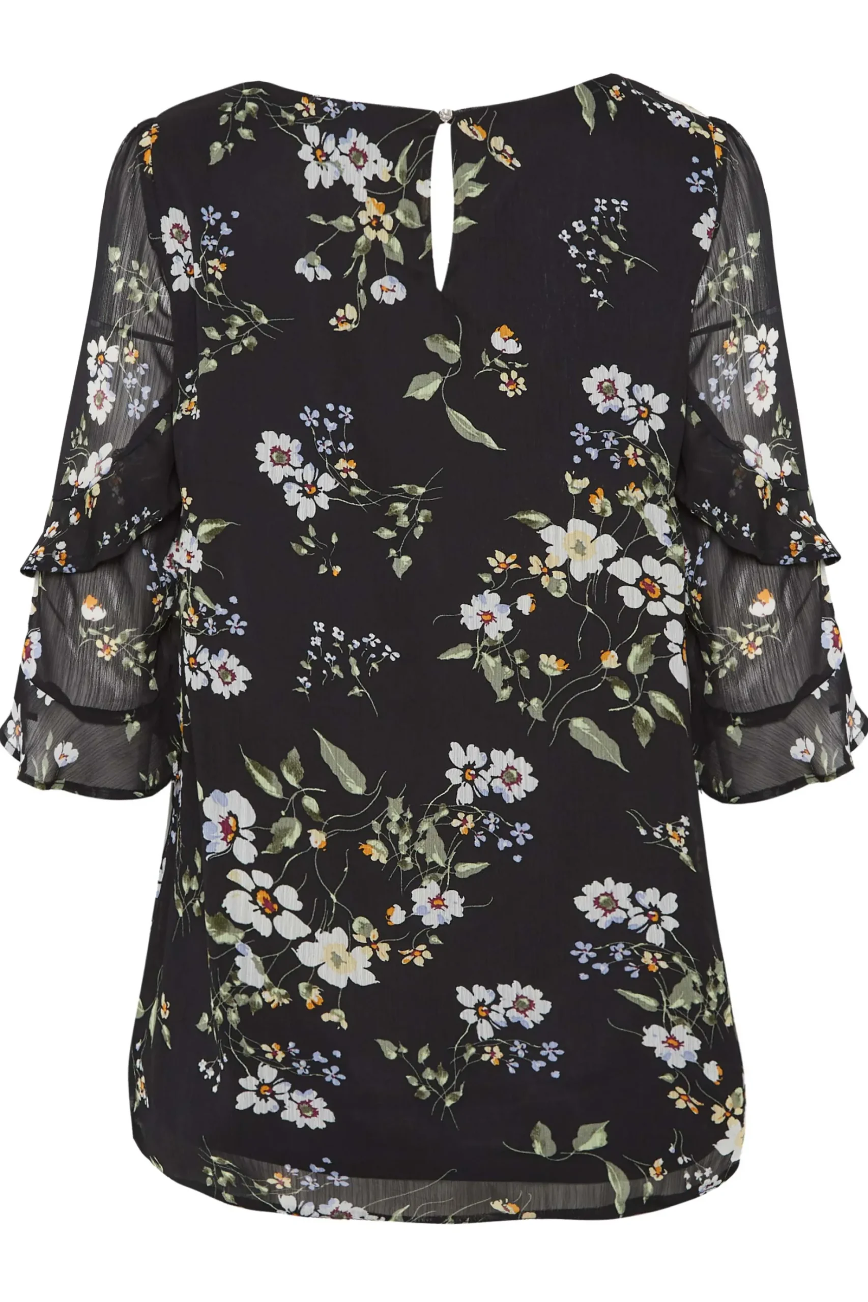 M&Co Womens M&Co Black & White Floral Double Frill Sleeve Blouse