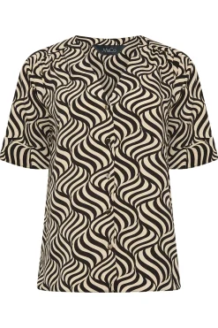 M&Co Womens M&Co Black & White Swirl Print Frill Sleeve Blouse