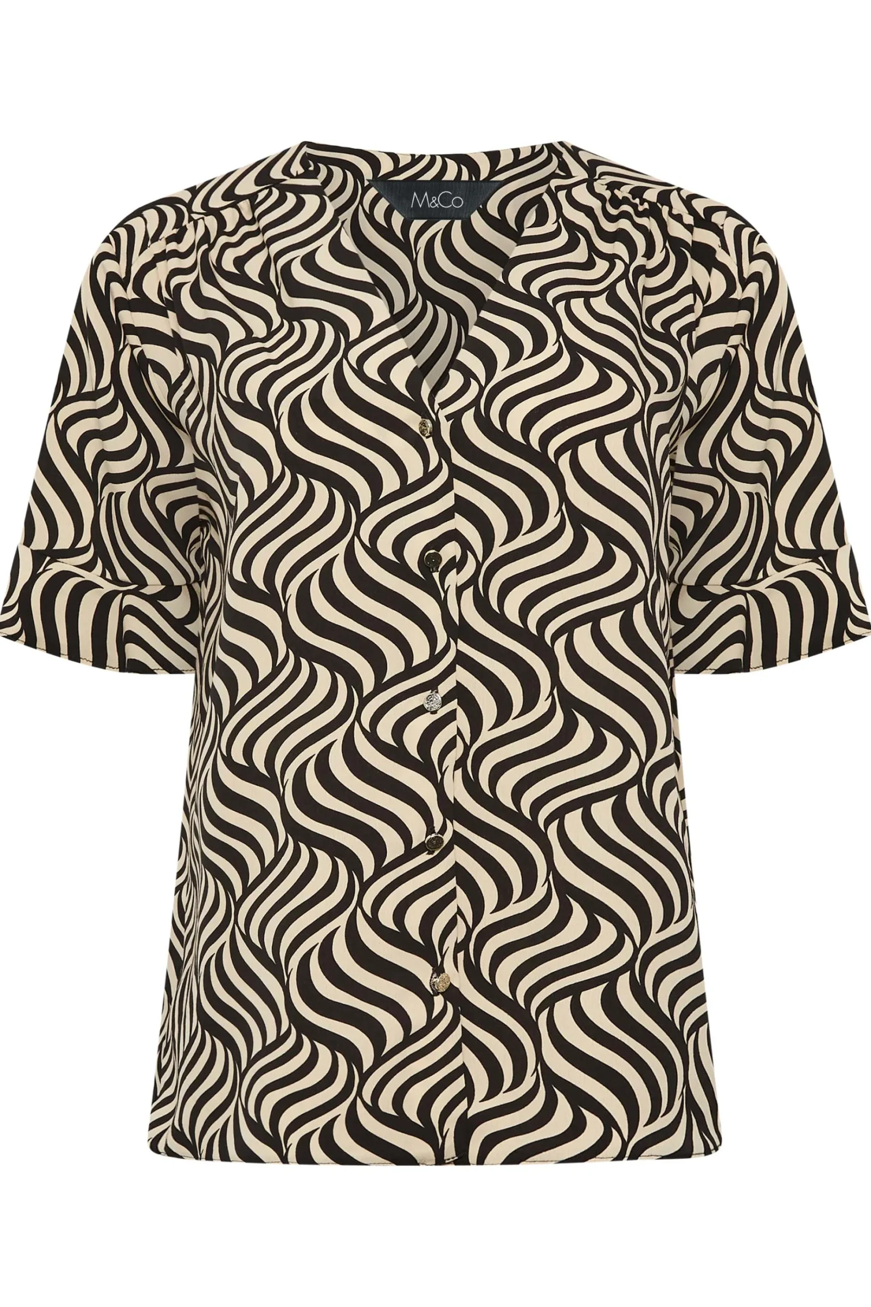 M&Co Womens M&Co Black & White Swirl Print Frill Sleeve Blouse