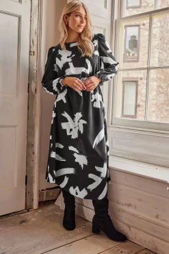 M&Co Womens M&Co Black Abstract Print Smock Dress