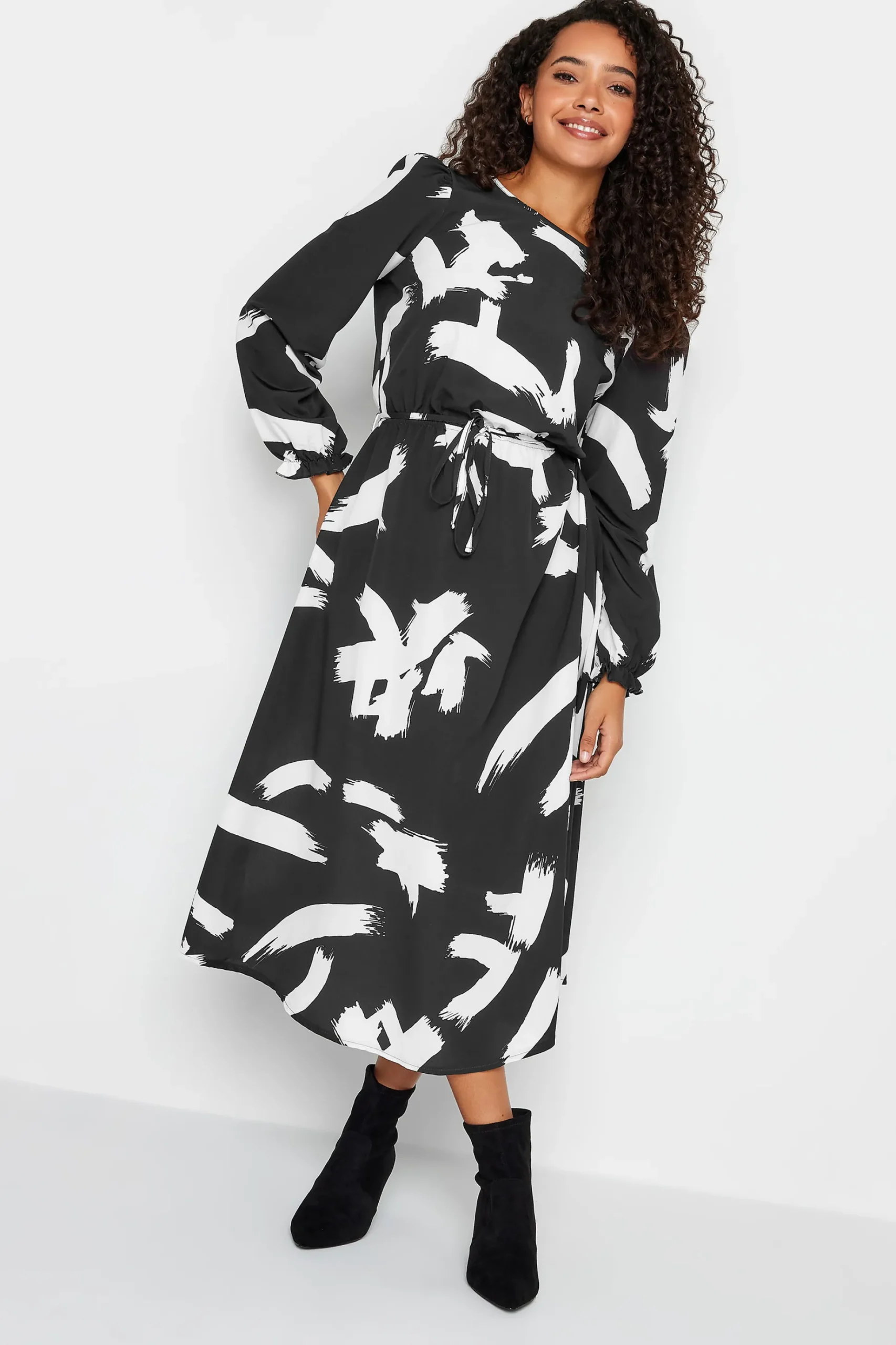 M&Co Womens M&Co Black Abstract Print Smock Dress