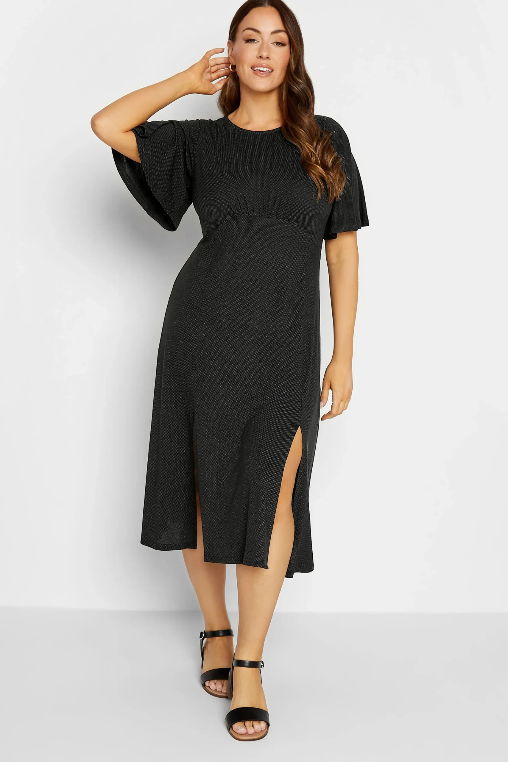 M&Co Womens M&Co Black Angel Sleeve Split Hem Midi Dress