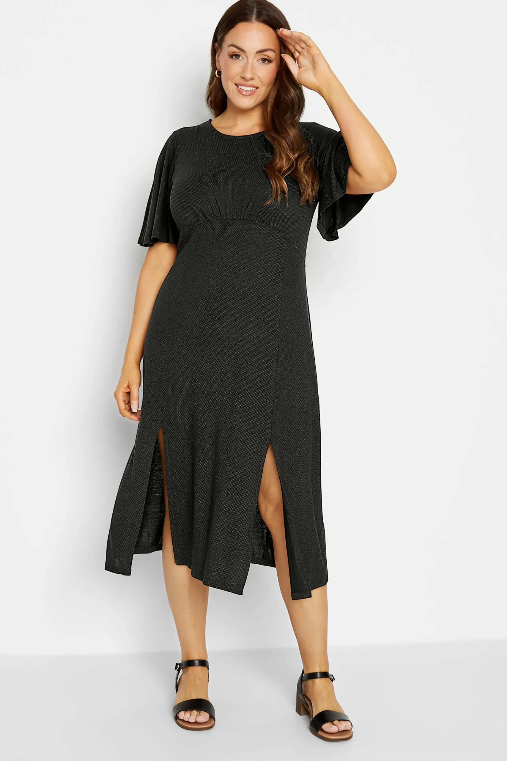 M&Co Womens M&Co Black Angel Sleeve Split Hem Midi Dress