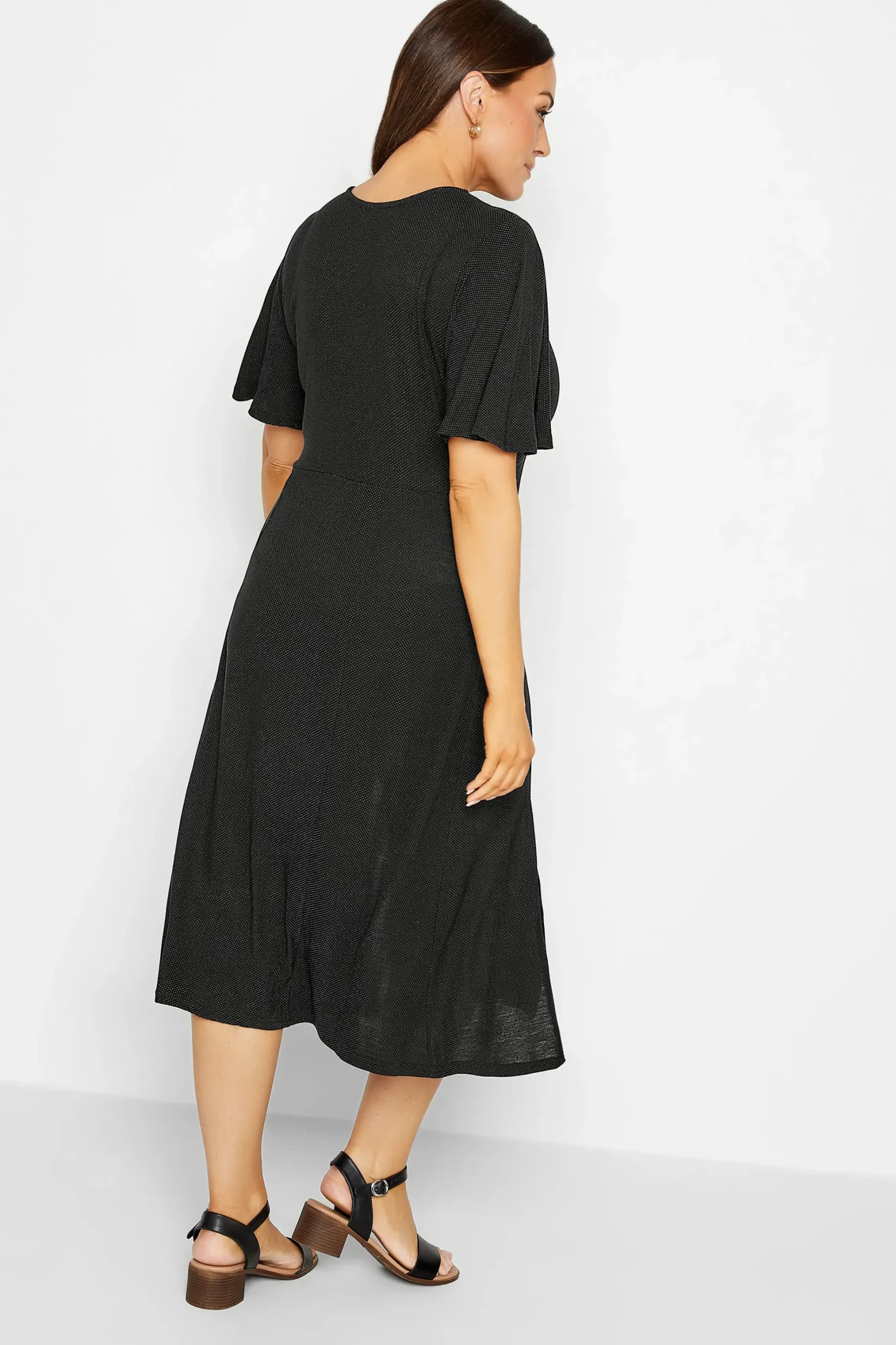 M&Co Womens M&Co Black Angel Sleeve Split Hem Midi Dress