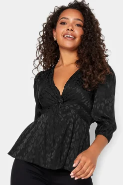 M&Co Womens M&Co Black Animal Print Twist Front Blouse