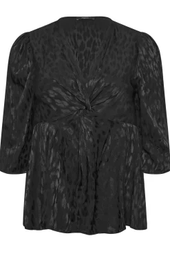 M&Co Womens M&Co Black Animal Print Twist Front Blouse