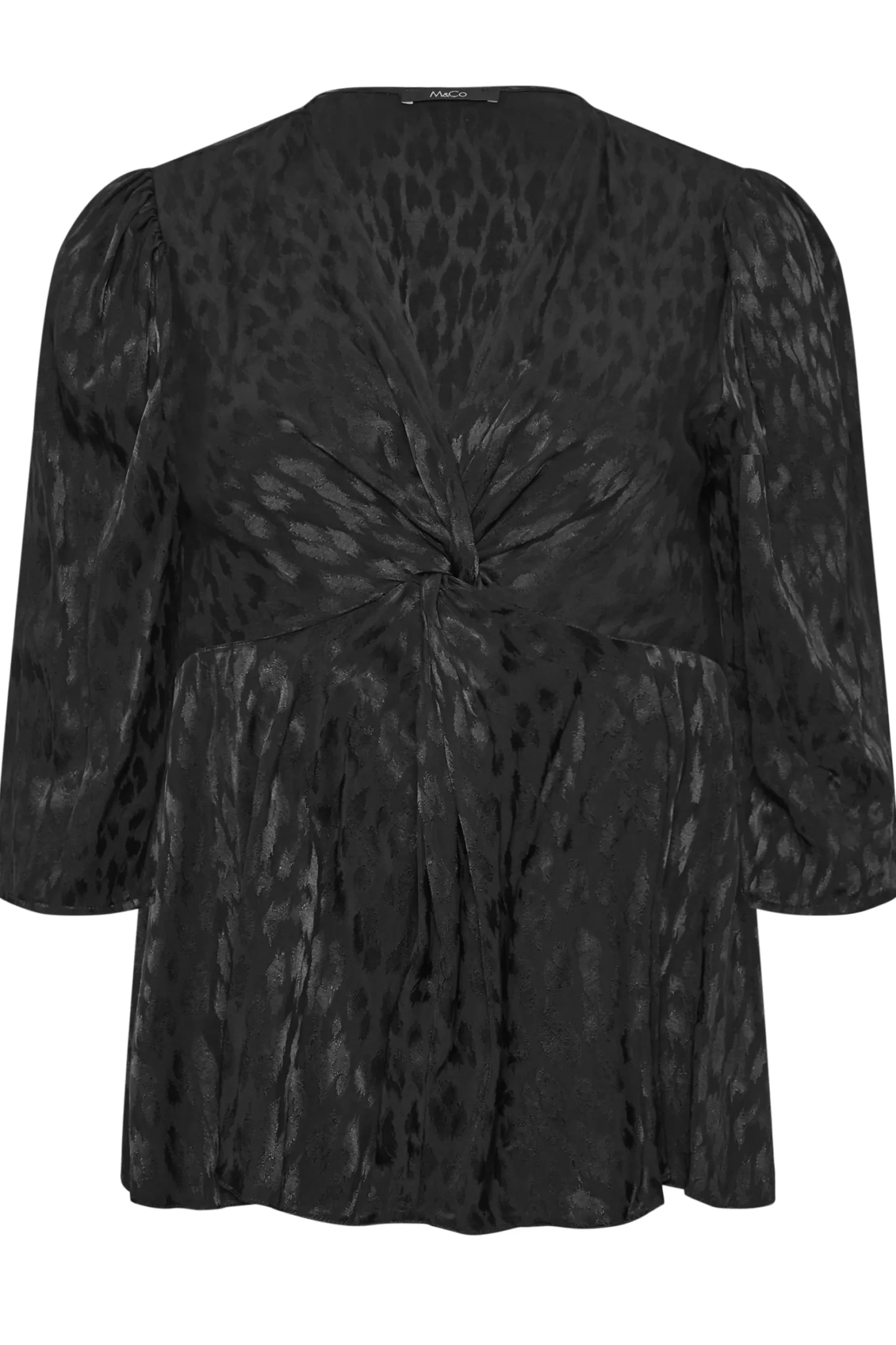 M&Co Womens M&Co Black Animal Print Twist Front Blouse