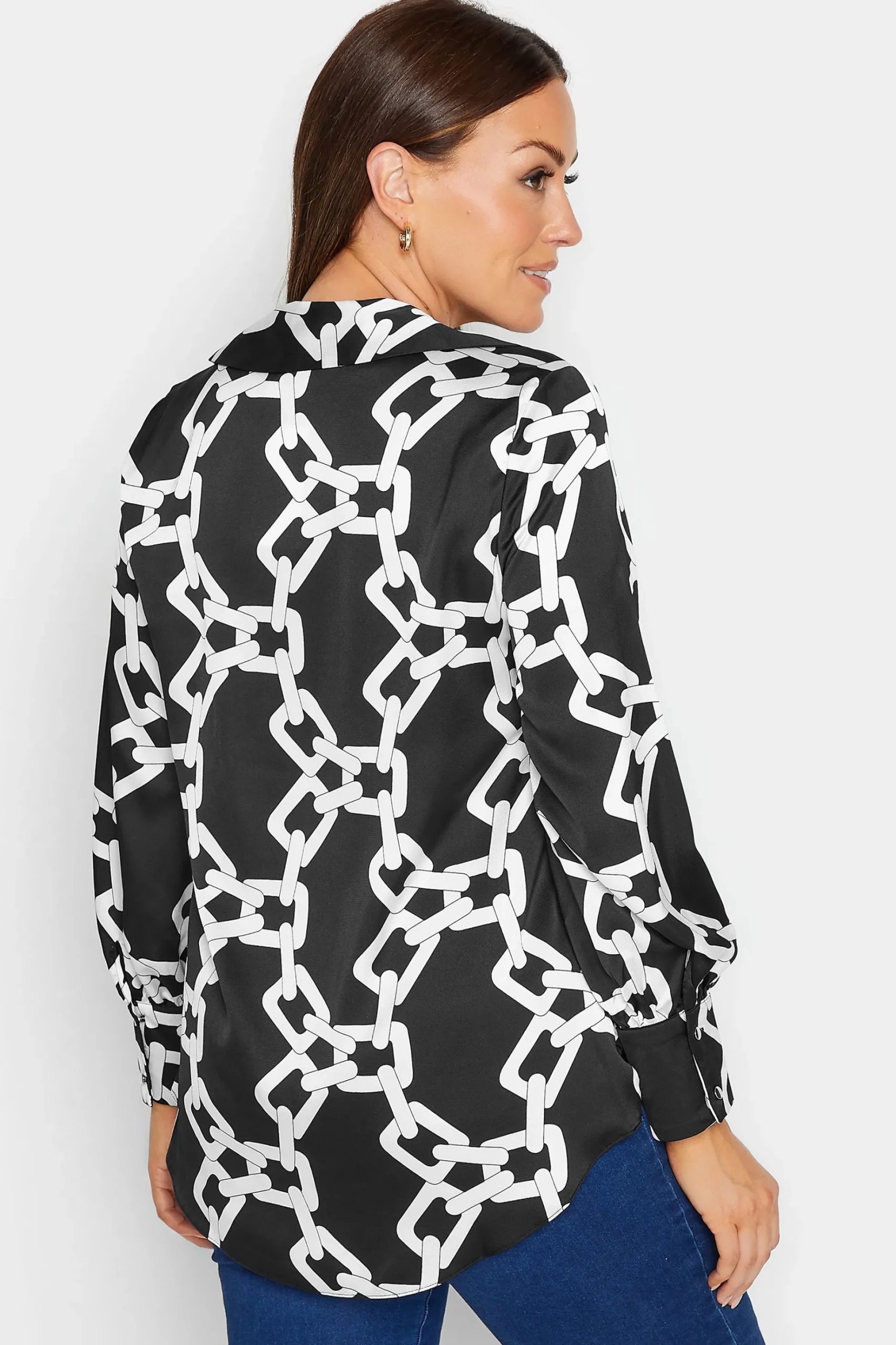M&Co Womens M&Co Black Chain Print Cowl Neck Satin Blouse