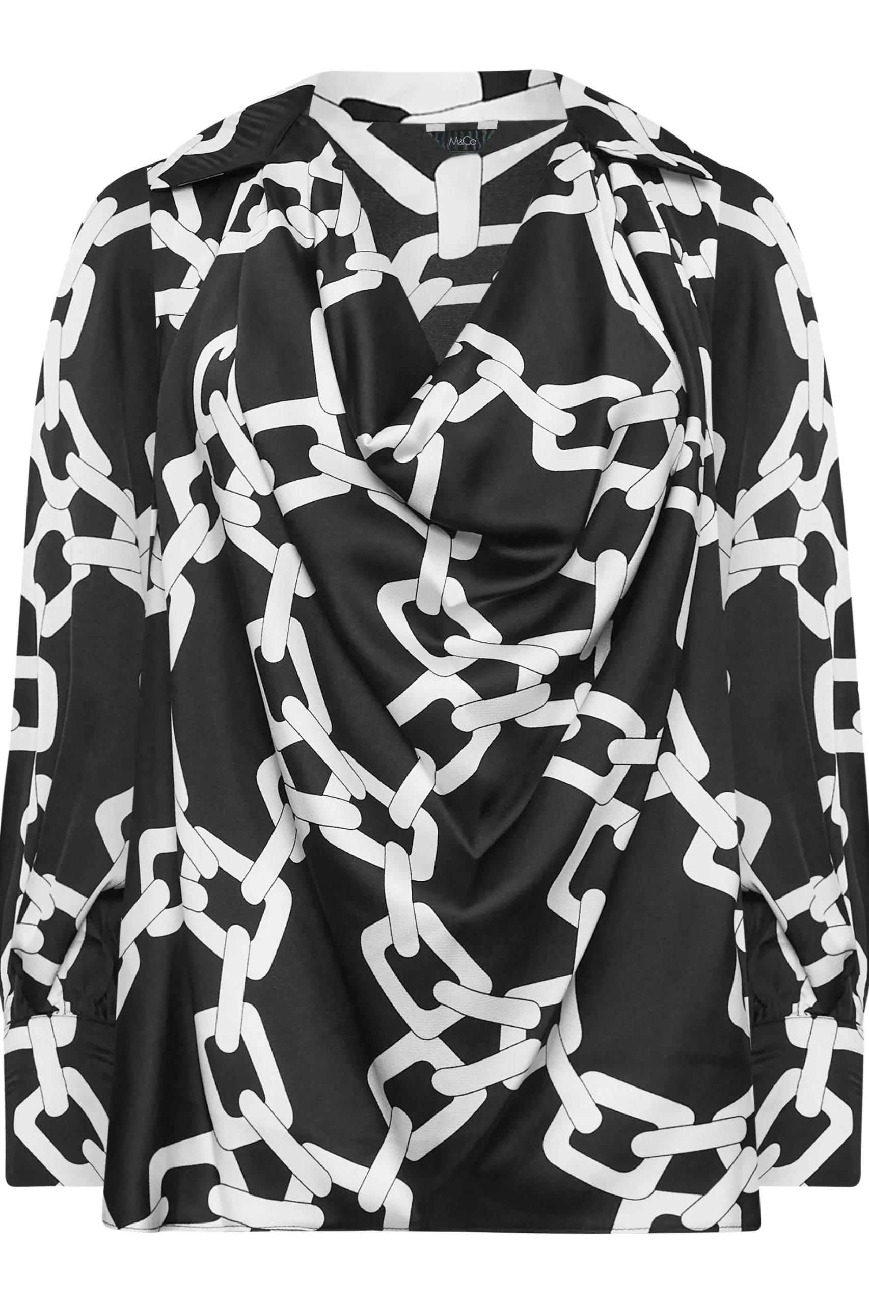 M&Co Womens M&Co Black Chain Print Cowl Neck Satin Blouse