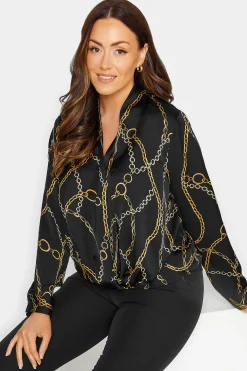 M&Co Womens M&Co Black Chain Print Wrap Front Blouse