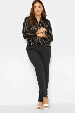 M&Co Womens M&Co Black Chain Print Wrap Front Blouse