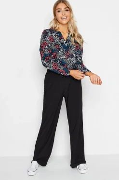M&Co Womens M&Co Black Ditsy Print Notch Neck Cotton T-Shirt