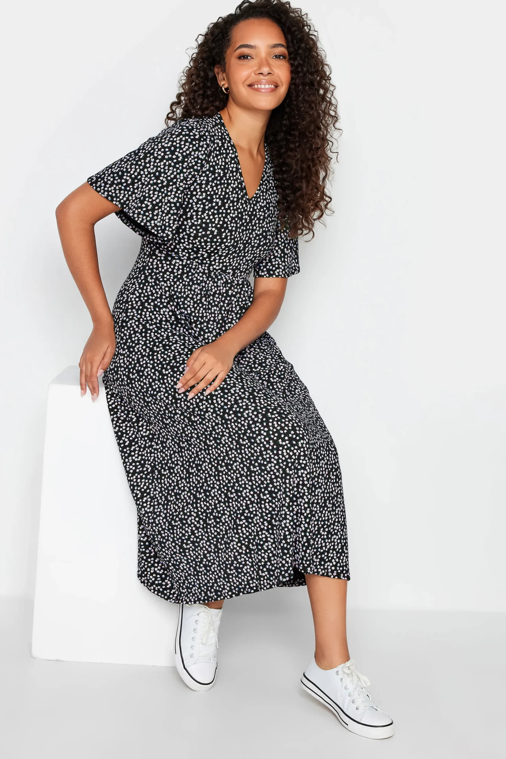 M&Co Womens M&Co Black Ditsy Floral Print Maxi Dress