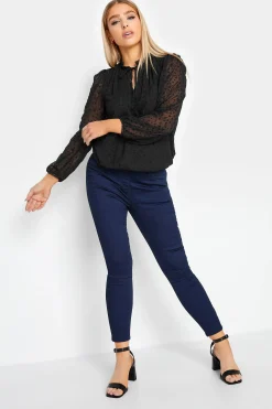 M&Co Womens M&Co Black Dobby Tie Neck Blouse