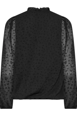 M&Co Womens M&Co Black Dobby Tie Neck Blouse