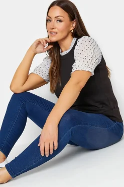 M&Co Womens M&Co Black Dobby Sleeve Contrast Blouse