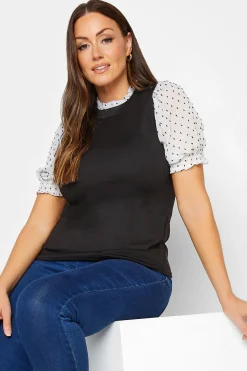 M&Co Womens M&Co Black Dobby Sleeve Contrast Blouse