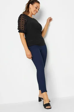 M&Co Womens M&Co Black Dobby Sleeve Blouse