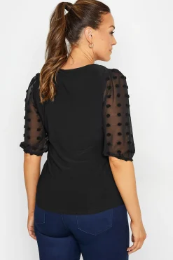 M&Co Womens M&Co Black Dobby Sleeve Blouse