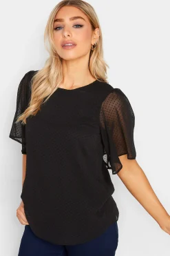 M&Co Womens M&Co Black Dobby Angel Sleeve Blouse