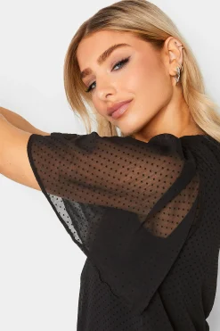 M&Co Womens M&Co Black Dobby Angel Sleeve Blouse